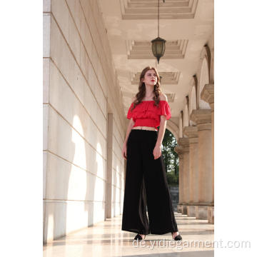 Frauen Black Wide Leg Smocked Palazzo Hose